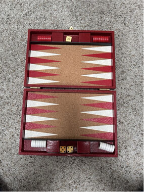 Vintage Philipp Sweden Backgammon Set Red Cork Board JCPenney RARE red case.